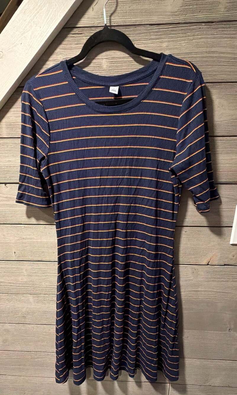 Old Navy Striped Rib-Knit Dress Size L Blue Orange Short Sleeve
